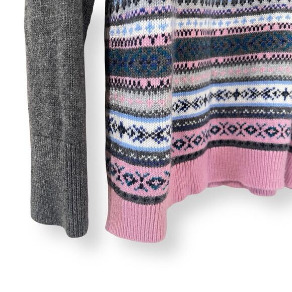 Talbots Women's XL Gray Pink Fair Isle Knit Casual Sweater Soft Lambswool Blend - Picture 5 of 8